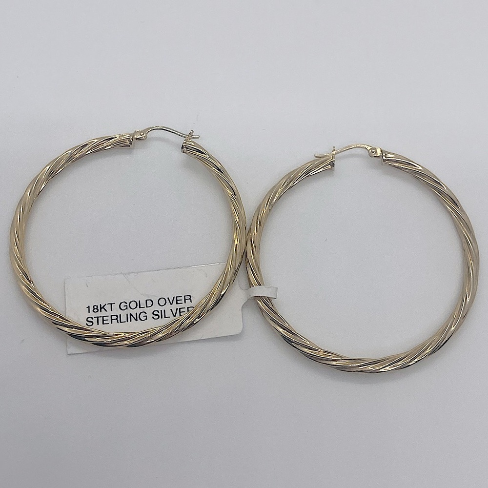 18k Gold Over Sterling Silver 925 Large Twisted Hoop Earrings | 1.7” D x 3mm W